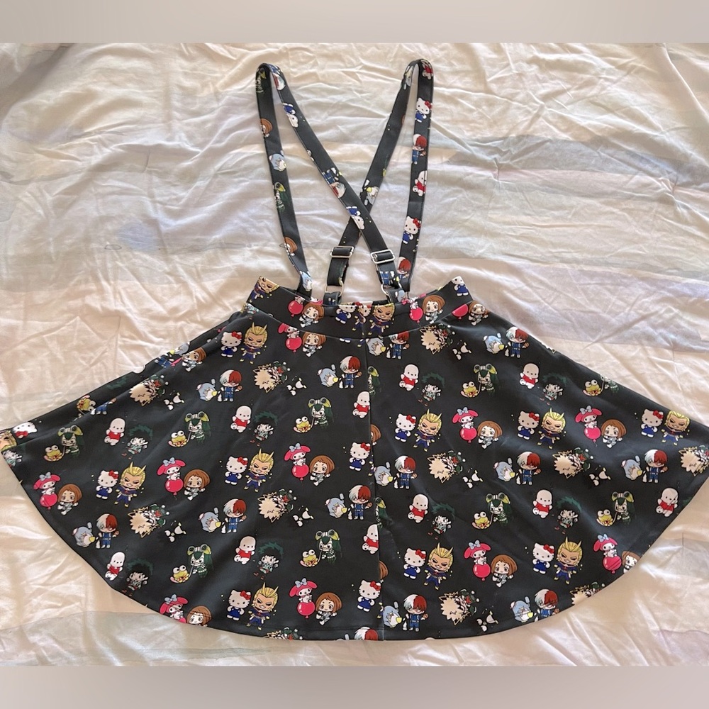 Hot Topic My Hero Academia and Hello Kitty Skirt with Suspenders Black Size S